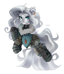 Size: 2800x3200 | Tagged: oc name needed, safe, artist:zlatavector, oc, oc only, zebra, ear piercing, earring, feather, high res, jewelry, long hair, looking at you, outfit, piercing, simple background, smiling, smiling at you, solo, spikes, trade, white background