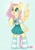 Size: 746x1061 | Tagged: safe, artist:melodylibris, fluttershy, pegasus, semi-anthro, g4, arm hooves, blouse, blue background, blushing, braces, braid, braided tail, clothes, cute, emanata, female, looking up, open mouth, open smile, shyabetes, simple background, skirt, smiling, socks, solo, spread wings, striped socks, tail, wings