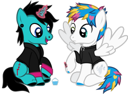 Size: 1642x1210 | Tagged: safe, artist:lightningbolt, derpibooru exclusive, part of a set, pegasus, pony, unicorn, .svg available, as it is, awsten knight, clothes, crack shipping, duo, duo male, dyed mane, dyed tail, ear piercing, eyeliner, eyeshadow, frown, gay, glowing, glowing horn, happy, heterochromia, hoof polish, horn, horn piercing, horseshoes, jewelry, long sleeves, magic, makeup, male, nail polish, necklace, nose piercing, open mouth, patty walters, piercing, ponified, raised hoof, shipping, shirt, simple background, sitting, spread wings, stallion, svg, t-shirt, tail, tattoo, transparent background, undershirt, vector, waterparks, wings