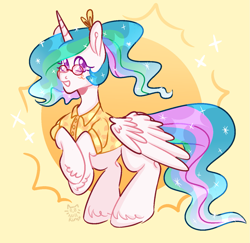 Size: 1261x1224 | Tagged: safe, artist:nullkunst, princess celestia, g4, clothes, glasses, shirt, solo