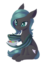 Size: 864x1221 | Tagged: safe, artist:dusthiel, oc, oc only, oc:theo, bat pony, pony, bat pony oc, bowl, food, male, simple background, sitting, smiling, solo, spoon, stallion, transparent background, wing hands, wings