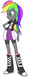 Size: 618x1613 | Tagged: safe, artist:thehumanboywonder, rainbow dash, oc, oc only, human, equestria girls, g4, boots, clothes, clothes swap, equestria girls-ified, jacket, palette swap, rainbow dash's boots, rainbow dash's clothes, rainbow dash's socks, recolor, shirt, shoes, simple background, skirt, socks, solo, white background