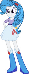 Size: 458x1066 | Tagged: safe, artist:thehumanboywonder, rarity, oc, human, equestria girls, g4, belt, boots, clothes, clothes swap, equestria girls-ified, hand on hip, high heel boots, palette swap, rarity's clothes, rarity's purple boots, recolor, shirt, shoes, simple background, skirt, solo, white background