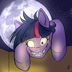 Size: 1446x1446 | Tagged: safe, artist:natt333, twilight sparkle, earth pony, pony, g4, earth pony twilight, insanity, moon, race swap, signature, sky, solo, stars, twilight snapple