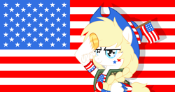 Size: 3179x1674 | Tagged: safe, oc, oc only, oc:star spangle, pegasus, pony, american flag, base used, camouflage, clothes, feathered fetlocks, female, flag, folded wings, hat, mare, nation ponies, ponified, rainbow dash salutes, salute, solo, united states, wings