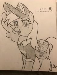 Size: 3024x4032 | Tagged: safe, artist:mlpfantealmintmoonrise, derpy hooves, pegasus, pony, g4, clothes, female, hat, mailmare, mare, pen drawing, pencil drawing, signature, solo, traditional art, wings