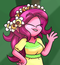 Size: 4170x4500 | Tagged: safe, artist:iceflower99, gloriosa daisy, human, equestria girls, g4, my little pony equestria girls: legend of everfree, cute, eyes closed, female, floral head wreath, flower, flower in hair, freckles, smiling, solo, video at source, video in description, waving, youtube link