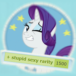 Size: 360x360 | Tagged: safe, edit, edited screencap, screencap, rarity, pony, unicorn, derpibooru, g4, season 9, she's all yak, 1500, caption, derpimilestone, faic, female, fit right in, image macro, mare, meta, one eye closed, seal of approval, solo, stupid sexy rarity, tags, text, wink