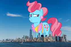 Size: 4500x3000 | Tagged: safe, artist:jeatz-axl, artist:thegiantponyfan, cup cake, earth pony, pony, g4, female, giant pony, giant/macro earth pony, giantess, grin, high res, highrise ponies, irl, macro, manhattan, mare, mega giant, new york, new york city, photo, ponies in real life, smiling, story included