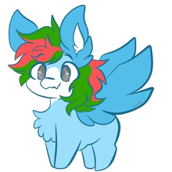 Size: 1000x1000 | Tagged: safe, artist:smolsammich, oc, oc:bacon hoodie, pegasus, pony, chest fluff, chibi, ear tufts, male, signature, simple background, smiling, stallion, two toned mane, white background