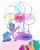 Size: 959x1199 | Tagged: safe, artist:aztrial, part of a set, hitch trailblazer, izzy moonbow, sunny starscout, earth pony, pony, unicorn, g5, alternate hairstyle, bipedal, cute, fan, female, izzybetes, male, mare, melting, open mouth, ponytail, simple background, stallion, ta-da!, uni-cycling, unshorn fetlocks, white background