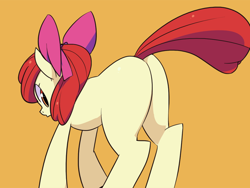 Size: 980x735 | Tagged: safe, artist:hu_ji_san, apple bloom, earth pony, pony, g4, bloom butt, butt, female, filly, foal, looking back, orange background, plot, simple background, solo