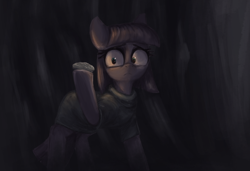 Size: 3000x2050 | Tagged: safe, artist:t72b, boulder (g4), maud pie, earth pony, pony, g4, clothes, dark, depressing, dress, female, high res, hoof hold, looking at something, mare, menacing, worried