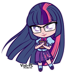 Size: 948x1062 | Tagged: safe, artist:vixi-pc, twilight sparkle, human, equestria girls, g4, bishoujo, book, chibi, female, glasses, human coloration, outline, simple background, solo, transparent background, white outline