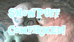 Size: 660x380 | Tagged: safe, oc, oc only, oc:fluffle puff, oc:snowdrop, earth pony, original species, pegasus, pony, female, fluffle puff plushie, irl, kissing, lesbian, mare, misspelling, photo, plushie, shipping, snowpuff, text, tongue out, toy, wings, youtube link
