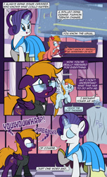 Size: 1920x3168 | Tagged: safe, artist:alexdti, rarity, oc, oc:aqua lux, oc:purple creativity, oc:warm focus, pegasus, pony, unicorn, comic:quest for friendship, g4, clothes, comic, dialogue, dress, ears back, eyes closed, female, folded wings, glasses, glowing, glowing horn, high res, hoof hold, horn, looking at someone, magic, mare, open mouth, open smile, pegasus oc, raised hoof, shoulder angel, shoulder devil, shrunken pupils, smiling, speech bubble, spread wings, standing, telekinesis, wings