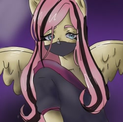 Size: 720x712 | Tagged: safe, artist:axmity, fluttershy, pegasus, anthro, g4, emoshy, face mask, female, looking at you, mask, solo