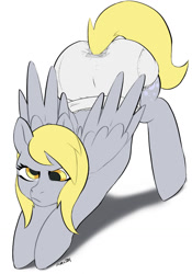 Size: 897x1280 | Tagged: safe, artist:inventor, derpy hooves, pegasus, pony, g4, ass up, diaper, diaper fetish, female, fetish, mare, non-baby in diaper, simple background, solo, stretching, white background