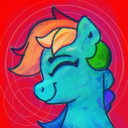 Size: 1828x1828 | Tagged: safe, artist:thefloatingtree, rainbow dash, pegasus, pony, g4, bust, red background, simple background, smiling, solo