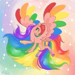 Size: 2000x2000 | Tagged: safe, artist:creeate97, oc, oc only, pegasus, pony, chest fluff, high res, multicolored hair, pegasus oc, rainbow hair, solo, sparkles, wings