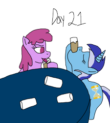 Size: 2000x2222 | Tagged: safe, artist:ktd1993, berry punch, berryshine, minuette, earth pony, pony, unicorn, g4, 21, alcohol, drinking, duo, high res, simple background, transparent background