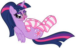 Size: 6551x4168 | Tagged: safe, alternate version, artist:severity-gray, twilight sparkle, alicorn, pony, g4, alternate hairstyle, blushing, clothes, eyeshadow, female, folded wings, looking at you, lying down, makeup, mare, on back, pink socks, ponytail, simple background, socks, solo, striped socks, transparent background, twilight sparkle (alicorn), wings