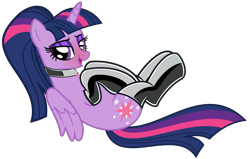 Size: 6551x4168 | Tagged: safe, alternate version, artist:severity-gray, twilight sparkle, alicorn, pony, g4, alternate hairstyle, clothes, collar, eyeshadow, folded wings, gloves, latex, latex gloves, latex socks, looking at you, lying down, makeup, on back, ponytail, simple background, socks, solo, transparent background, twilight sparkle (alicorn), wings