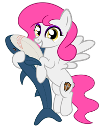Size: 6200x8000 | Tagged: safe, artist:severity-gray, oc, oc only, oc:storm cloud, pegasus, pony, shark, blåhaj, eyeshadow, female, flying, looking at you, makeup, mare, plushie, shark plushie, simple background, smiling, smiling at you, solo, transparent background