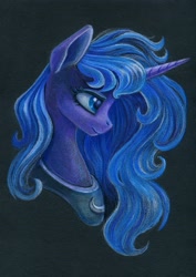 Size: 2410x3399 | Tagged: safe, artist:maytee, princess luna, alicorn, pony, g4, bust, colored pencil drawing, high res, portrait, profile, solo, traditional art