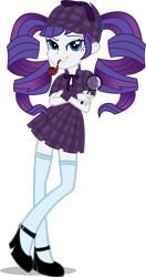 Size: 1777x3375 | Tagged: safe, artist:steampunksalutation, artist:xebck, rarity, equestria girls, g4, alternate hairstyle, clothes, commission, deerstalker, detective, detective rarity, female, flats, grin, hat, magnifying glass, pipe, sherlock holmes, shirt, shoes, simple background, skirt, smiling, socks, solo, stockings, thigh highs, transparent background