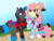 Size: 1600x1200 | Tagged: safe, artist:gray star, derpibooru exclusive, oc, oc only, oc:heccin pepperino, oc:sunny side(gray star), earth pony, kirin, pony, bisexual pride flag, choker, clothes, female, happy, kirin oc, pride, pride flag, trans female, transgender, transgender oc, transgender pride flag