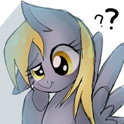 Size: 768x768 | Tagged: safe, artist:namaenonaipony, derpy hooves, pegasus, pony, g4, confused, cute, derpabetes, female, floppy ears, mare, one ear down, question mark, simple background, solo, white background, wings