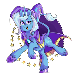 Size: 1040x1028 | Tagged: safe, artist:hoodrams, trixie, pony, unicorn, g4, brooch, cape, clothes, digital art, full body, hat, jewelry, simple background, solo, transparent background, wizard hat