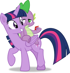 Size: 3833x4000 | Tagged: safe, artist:frownfactory, spike, twilight sparkle, alicorn, dragon, pony, g4, dragons riding ponies, eating, female, gem, horn, male, mare, riding, simple background, sitting, smiling, spike riding twilight, standing, transparent background, twilight sparkle (alicorn), vector, walking, wings
