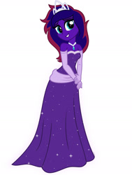 Size: 1600x2117 | Tagged: safe, artist:swiftgaiathebrony, oc, oc only, human, accessory, bare shoulders, clothes, dress, female, gloves, humanized, jewelry, princess, purple dress, simple background, tiara, white background