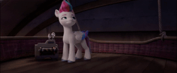 Size: 1920x800 | Tagged: safe, screencap, izzy moonbow, sunny starscout, zipp storm, earth pony, pegasus, pony, g5, my little pony: a new generation, spoiler:my little pony: a new generation, animated, elevator, falling, female, landing, looking at someone, mare, screaming, sound, station, trio, webm, zephyr heights, zephyr heights terminal