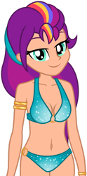 Size: 1024x2060 | Tagged: safe, artist:emeraldblast63, sunny starscout, equestria girls, g5, bare shoulders, bedroom eyes, bikini, breasts, cleavage, clothes, equestria girls-ified, female, g5 to equestria girls, generation leap, glitter, looking at you, o-ring swimsuit, simple background, sleeveless, solo, stupid sexy sunny starscout, swimsuit, transparent background