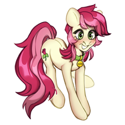 Size: 1601x1601 | Tagged: safe, artist:joowik, roseluck, earth pony, pony, g4, butt, collar, commission, commissioner:doom9454, cute, female, mare, pet tag, plot, pony pet, rosepet, simple background, solo, white background