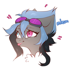 Size: 1000x1000 | Tagged: oc name needed, safe, artist:marlowws, oc, oc only, pony, bust, colored eyebrows, goggles, goggles on head, heterochromia, mlem, portrait, silly, slit pupils, solo, tongue out