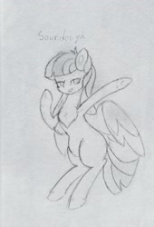 Size: 2344x3449 | Tagged: safe, artist:sodapop sprays, oc, oc only, oc:sourdough, pegasus, pony, chest fluff, ear, female, fluffy, flying, high res, mane, mare, pegasus oc, sextuplet, solo, tail, traditional art