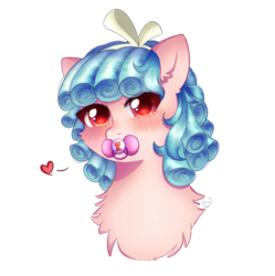 Size: 2112x2124 | Tagged: safe, artist:vaiola, cozy glow, pony, g4, avatar, big eyes, blushing, bust, chest fluff, commission, cute, ear fluff, example, eyebrows, female, floating heart, fluffy, heart, high res, icon, mare, pacifier, portrait, ribbon, shy, simple background, sketch, solo, transparent background, ych result