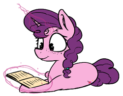 Size: 391x306 | Tagged: safe, artist:pinkberry, sugar belle, pony, unicorn, g4, aggie.io, book, colored sketch, doodle, female, freckles, magic, mare, reading, simple background, solo, telekinesis, white background