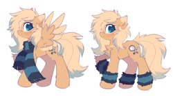 Size: 1161x651 | Tagged: safe, artist:mirtash, oc, oc only, oc:mirta whoowlms, earth pony, pegasus, pony, clothes, scarf, simple background, solo, striped scarf, white background