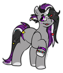 Size: 1380x1582 | Tagged: safe, artist:sexygoatgod, oc, oc only, pony, unicorn, adoptable, bracelet, hair over one eye, hairclip, jewelry, pride, simple background, solo, transparent background