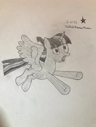 Size: 3024x4032 | Tagged: safe, artist:mlpfantealmintmoonrise, twilight sparkle, alicorn, pony, g4, female, mare, pen drawing, pencil drawing, signature, solo, traditional art, twilight sparkle (alicorn), twilynanas, wings