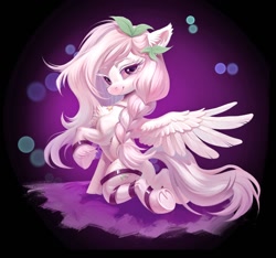 Size: 1024x960 | Tagged: safe, artist:paipaishuaige, oc, oc only, pegasus, pony, butt, chest fluff, collar, ear fluff, female, frog (hoof), kneeling, looking at you, mare, plot, solo, underhoof