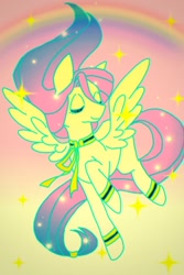 Size: 1080x1620 | Tagged: safe, artist:stacy_165cut, fluttershy, pegasus, pony, g4, eyes closed, female, mare, rainbow, solo, spread wings, wings