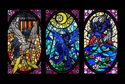 Size: 1169x779 | Tagged: safe, artist:stacy_165cut, oc, oc only, black background, simple background, stained glass, trio