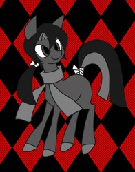 Size: 941x1200 | Tagged: safe, artist:stacy_165cut, oc, oc only, earth pony, pony, black background, clothes, red background, scarf, simple background, solo