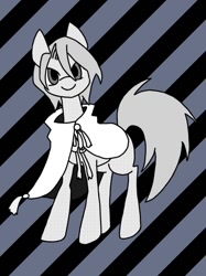 Size: 897x1200 | Tagged: safe, artist:stacy_165cut, oc, oc only, earth pony, pony, cloak, clothes, looking at you, solo, striped background